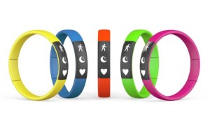 Multicolour Fitness Trackers on a white background